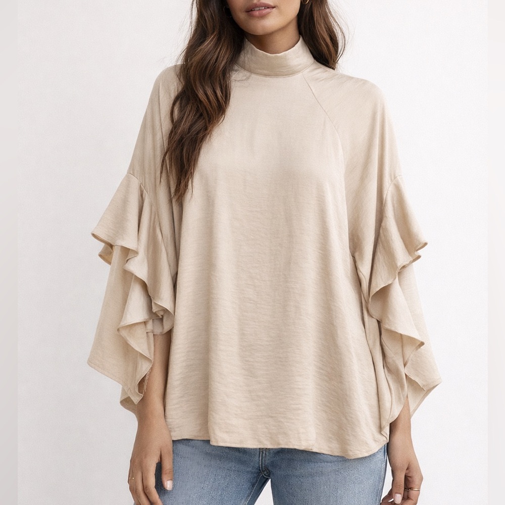 H&M Cream Ruffle Sleeve Blouse cos oversized conscious